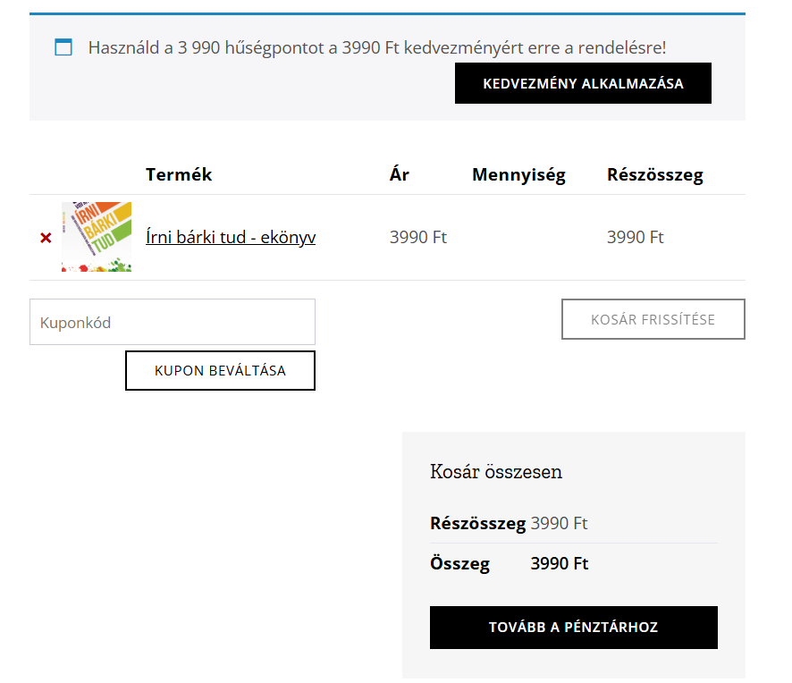 Kedvezmény beváltása előtti helyzet